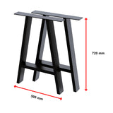 2x Rustic Dining Table Legs Steel Industrial Vintage 71cm - Black - Low Angle