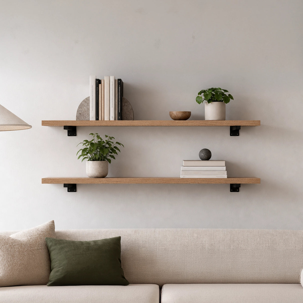 20cm Floating Shelf Brackets Industrial Metal Shelving Supports 4-Pack - Black
