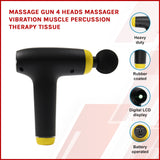 Massage Gun 4 Heads Massager Vibration Muscle Percussion Therapy Tissue - Front View