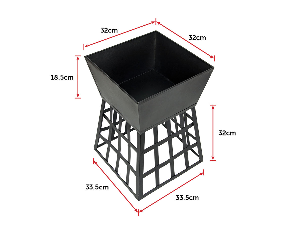 Black Fire Pit Square Log Patio Garden Heater Outdoor Table Top BBQ Camping