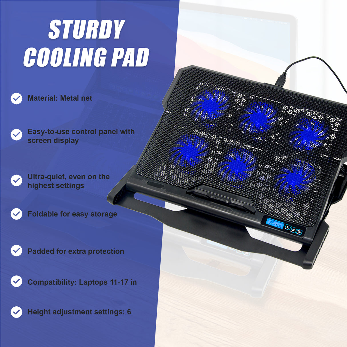 Laptop Cooling Pad with Adjustable Fan Stand &ndash; Fits 11" to 17" Notebooks