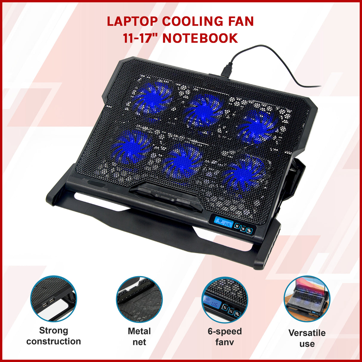 Laptop Cooling Pad with Adjustable Fan Stand &ndash; Fits 11" to 17" Notebooks