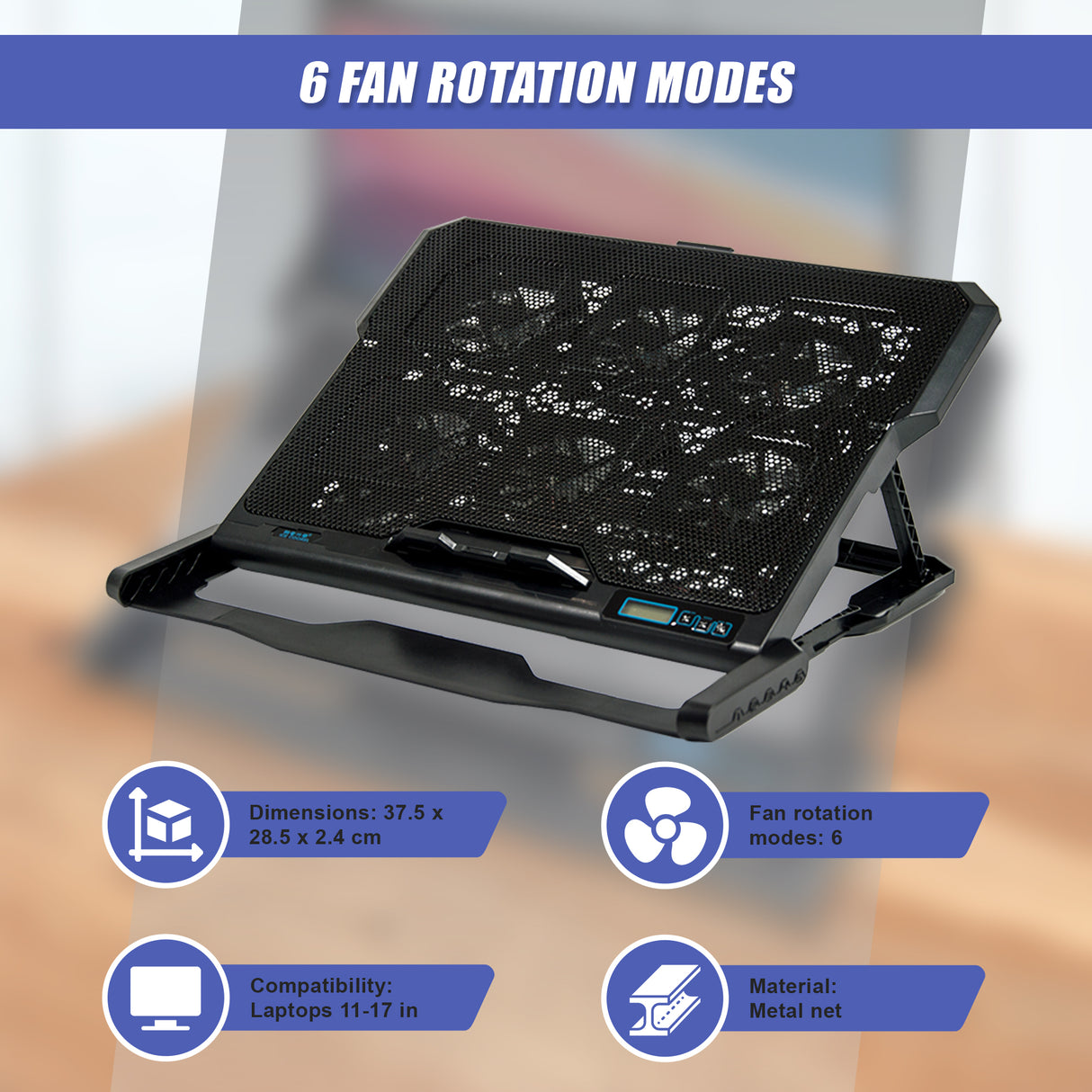 Laptop Cooling Pad with Adjustable Fan Stand &ndash; Fits 11" to 17" Notebooks