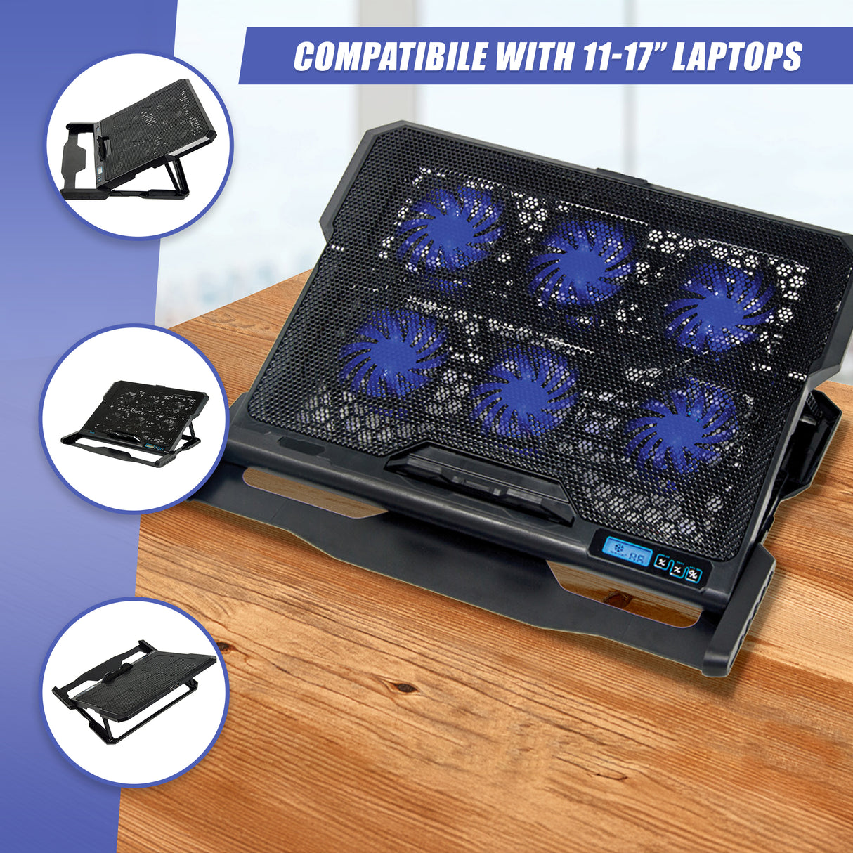 Laptop Cooling Pad with Adjustable Fan Stand &ndash; Fits 11" to 17" Notebooks