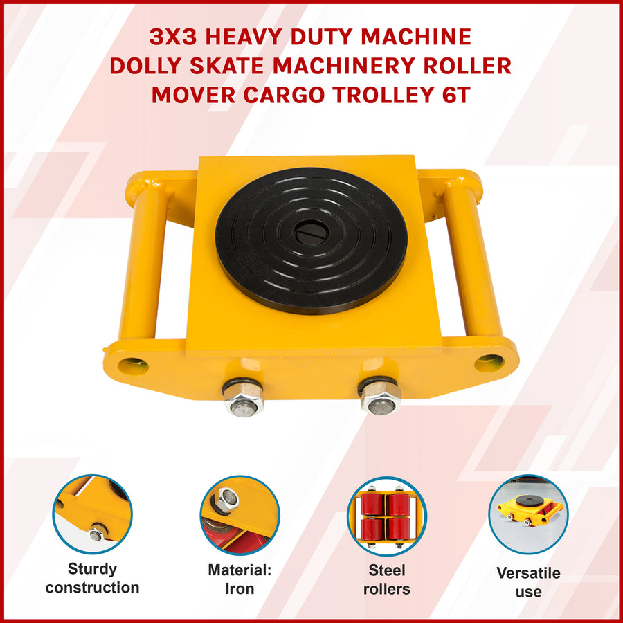 Heavy Duty Machine Dolly Skate Machinery Roller Mover Cargo Trolley 6T