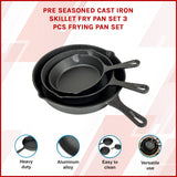 Pre Seasoned Cast Iron Skillet Fry Pan Set 3 Pcs Frying Pan Set - Top-Down View