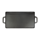 46x22 cm Cast Iron Reversible Griddle Plate BBQ Hob Cooking Grill Pan - Close-Up Angle