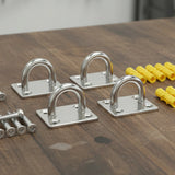 4X M6 304 Stainless Steel Oblong Pad Eye Plate Marine Hardware Staple Hook