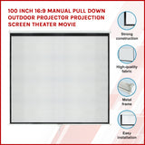 100 Inch 16:9 Manual Pull Down Outdoor Projector Projection Screen Theater Movie - Top-Down View