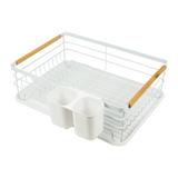 Metal Dish Drying Rack Drainboard Holder Tray Kitchen Plates Cutlery Wood Handle - Side View