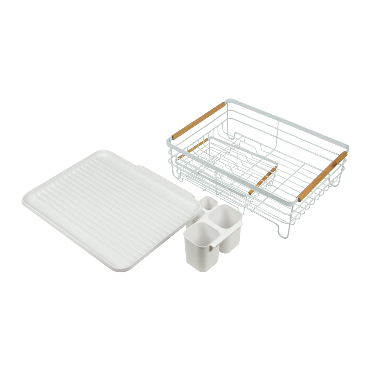 Metal Dish Drying Rack Drainboard Holder Tray Kitchen Plates Cutlery Wood Handle