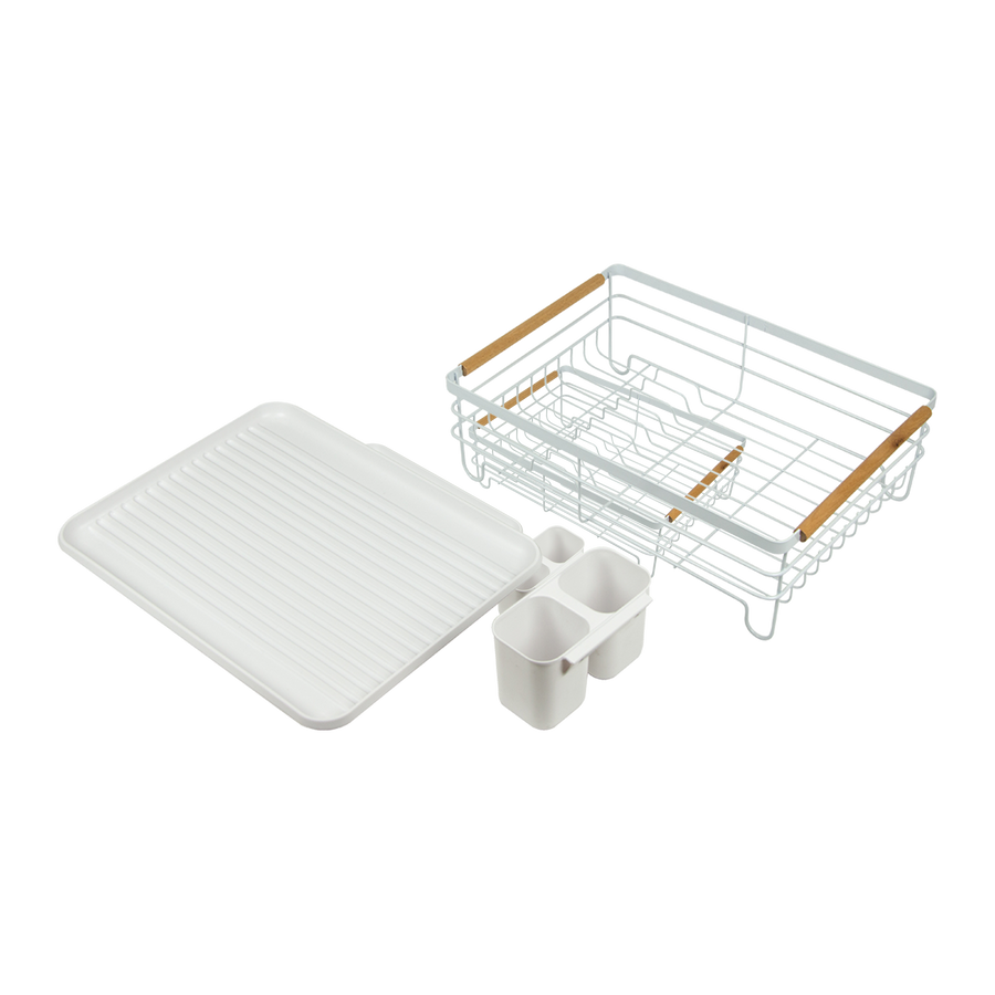 Metal Dish Drying Rack Drainboard Holder Tray Kitchen Plates Cutlery Wood Handle
