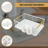Metal Dish Drying Rack Drainboard Holder Tray Kitchen Plates Cutlery Wood Handle - Close-Up Angle