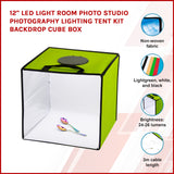 12'' LED Light Room Photo Studio Photography Lighting Tent Kit Backdrop Cube Box - Front View