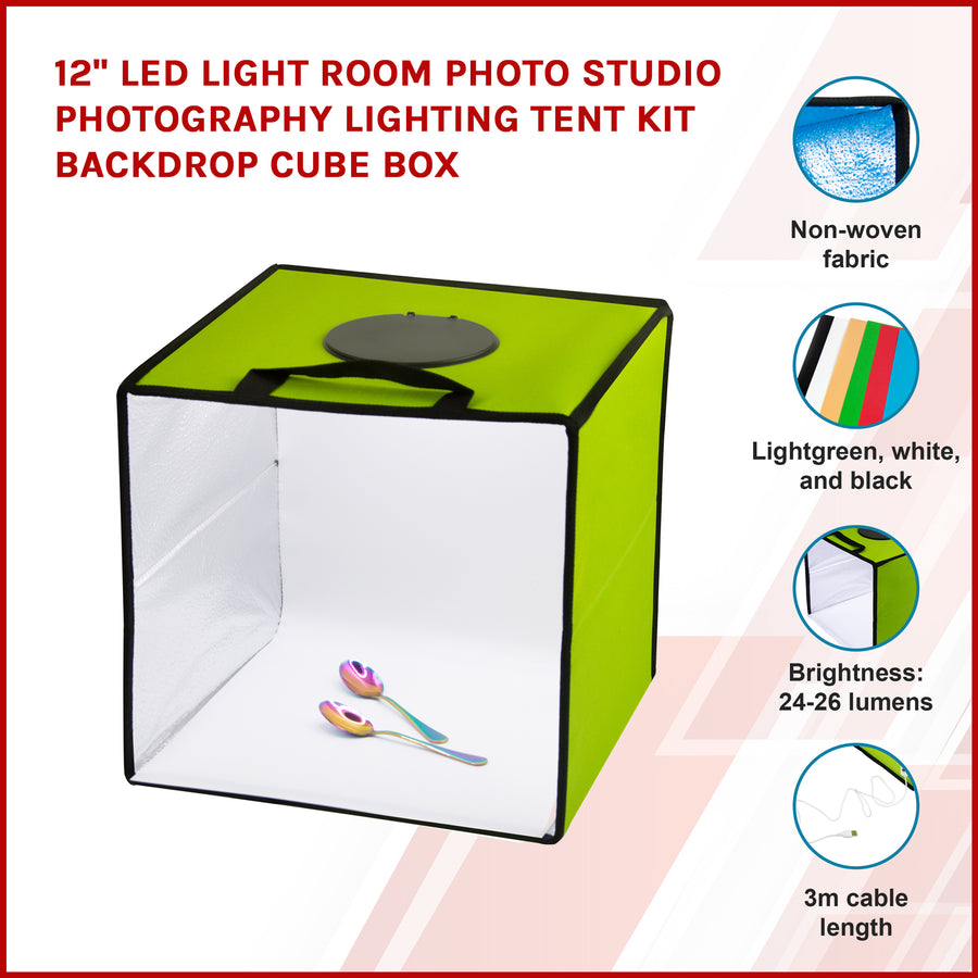 12'' LED Light Room Photo Studio Photography Lighting Tent Kit Backdrop Cube Box