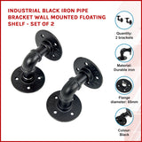 Industrial Black Iron Pipe Bracket Wall Mounted Floating Shelf - Set of 2 - Front View