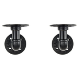 Industrial Black Iron Pipe Bracket Wall Mounted Floating Shelf - Set of 2 - Rear View