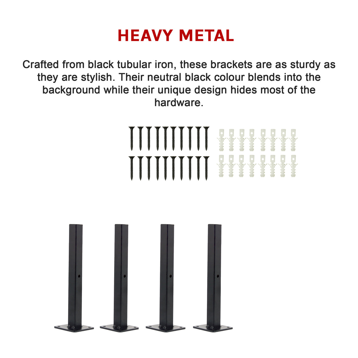 20cm Floating Shelf Brackets Industrial Metal Shelving Supports 4-Pack