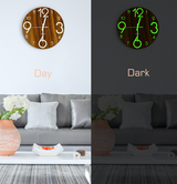 Glow In Dark Wall Clock Luminous Quartz Quiet Wooden Home Decor 30cm