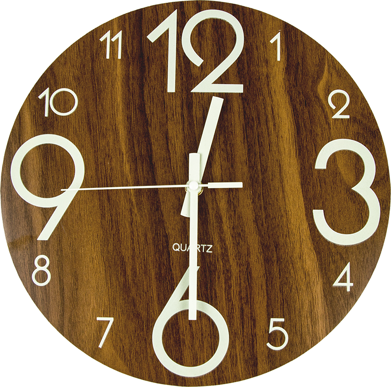 Glow In Dark Wall Clock Luminous Quartz Quiet Wooden Home Decor 30cm