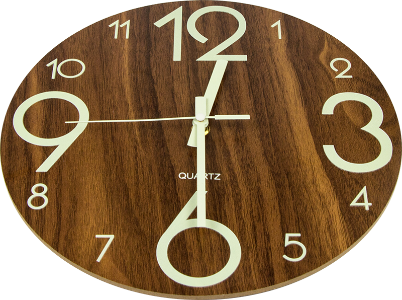 Glow In Dark Wall Clock Luminous Quartz Quiet Wooden Home Decor 30cm