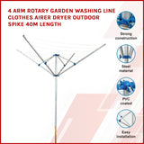 4 Arm Rotary Garden Washing Line Clothes Airer Dryer Outdoor Spike 40m Length - Side View