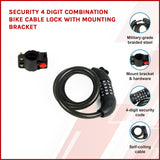 Security 5 Digit Combination Bike Cable Lock with Mounting Bracket - Front View