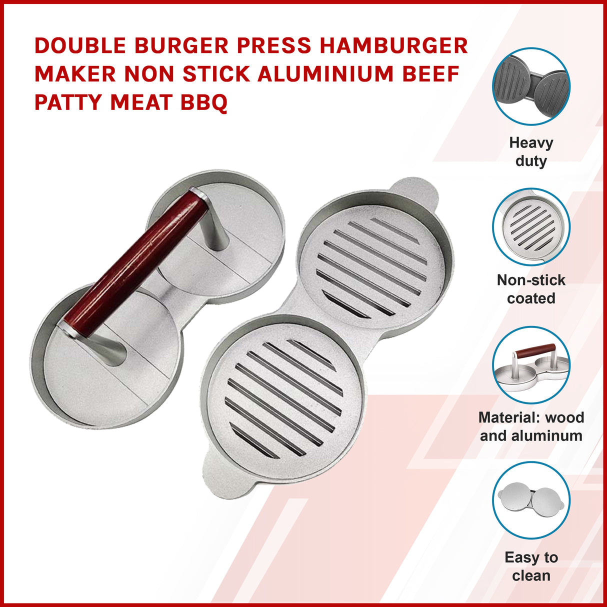 Double Burger Press Hamburger Maker Non Stick Aluminium Beef Patty Meat BBQ