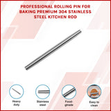 Professional Rolling Pin for Baking Premium 304 Stainless Steel Kitchen Rod - Front View