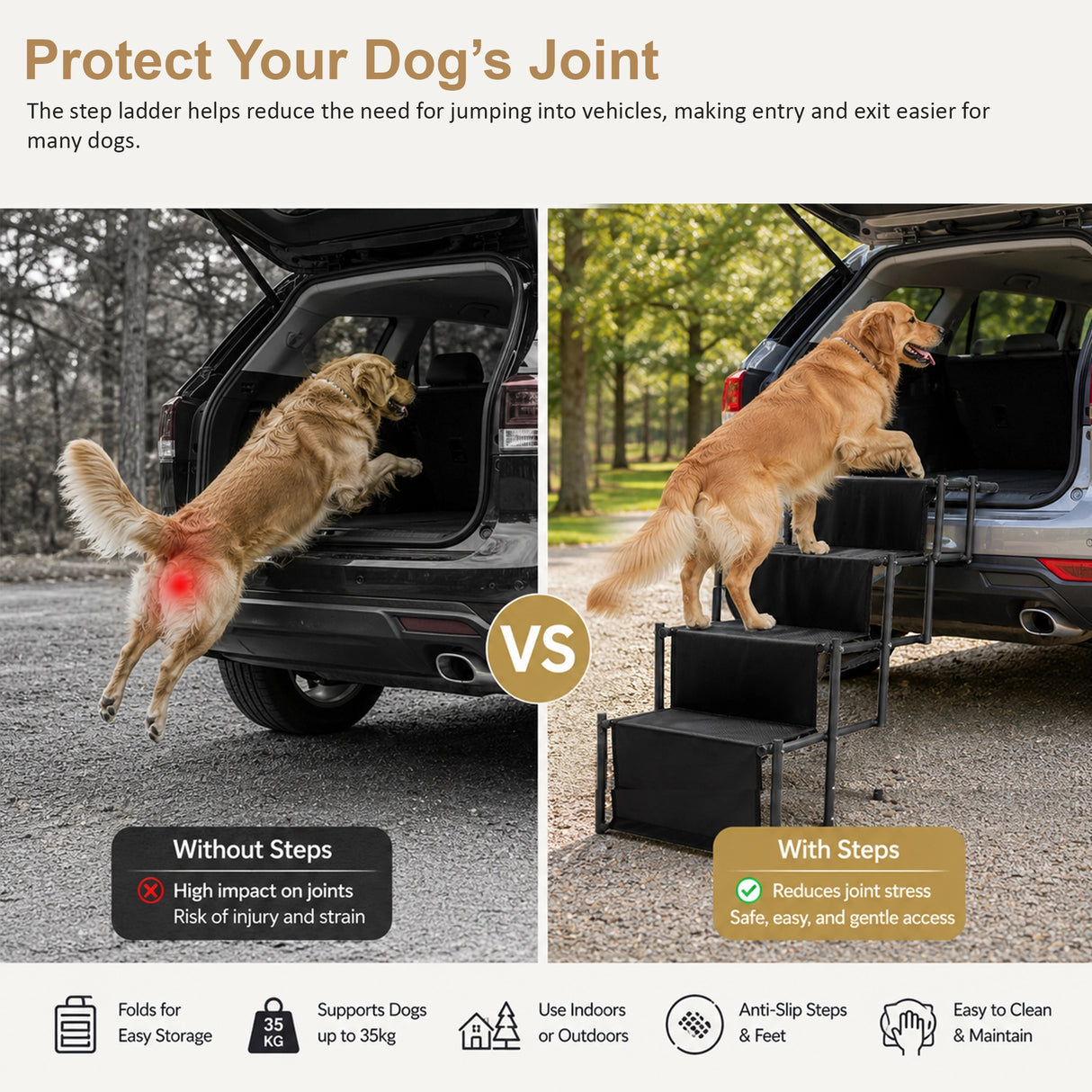Folding Dog Car Boot Steps Ladder Lightweight Strong Pet Stairs