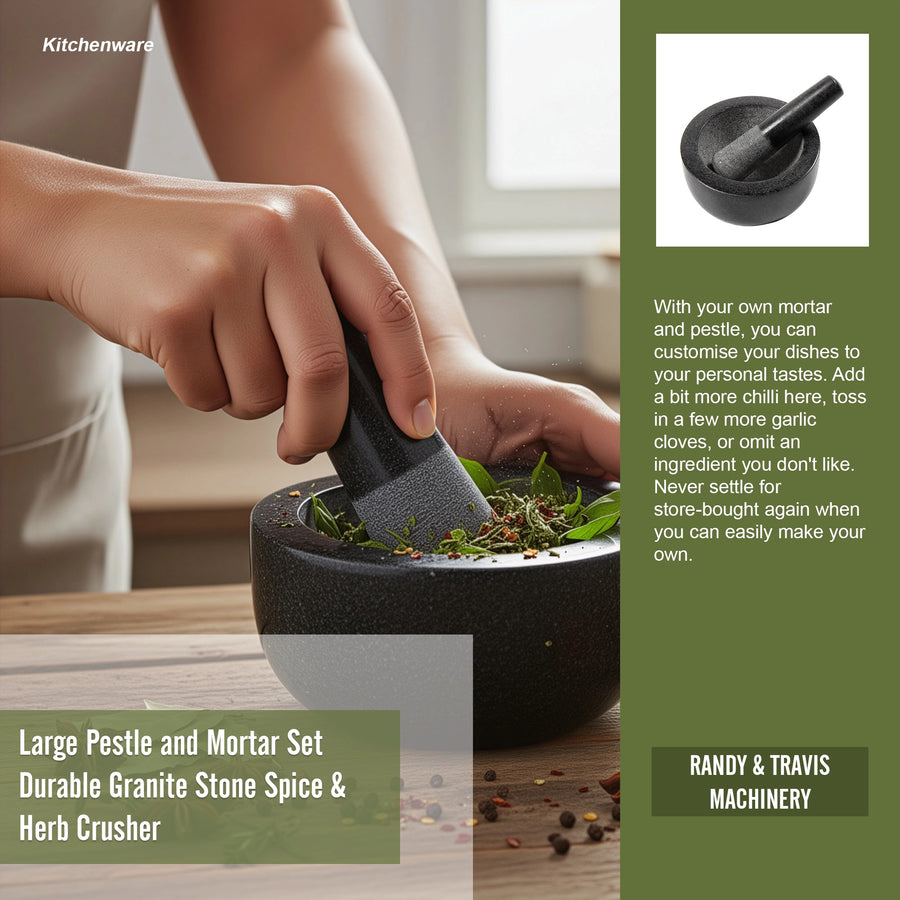 Large Pestle and Mortar Set Durable Granite Stone Spice & Herb Crusher