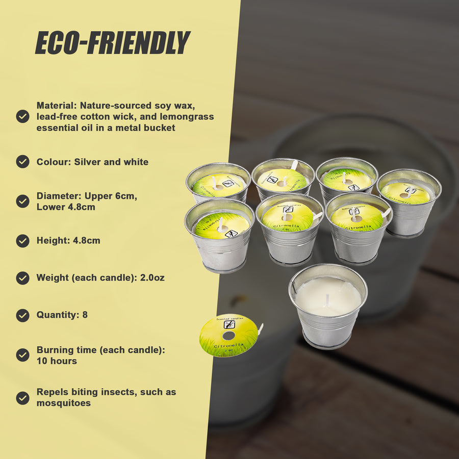 8x Mosquito Insect Bug Repellent Small Bucket Citronella Candles