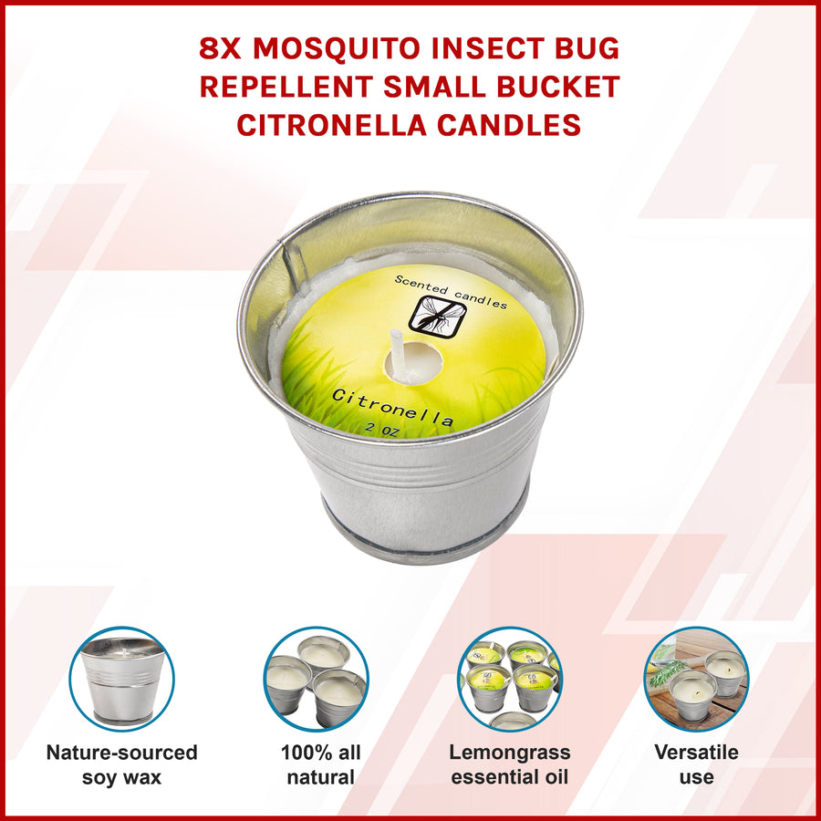 8x Mosquito Insect Bug Repellent Small Bucket Citronella Candles
