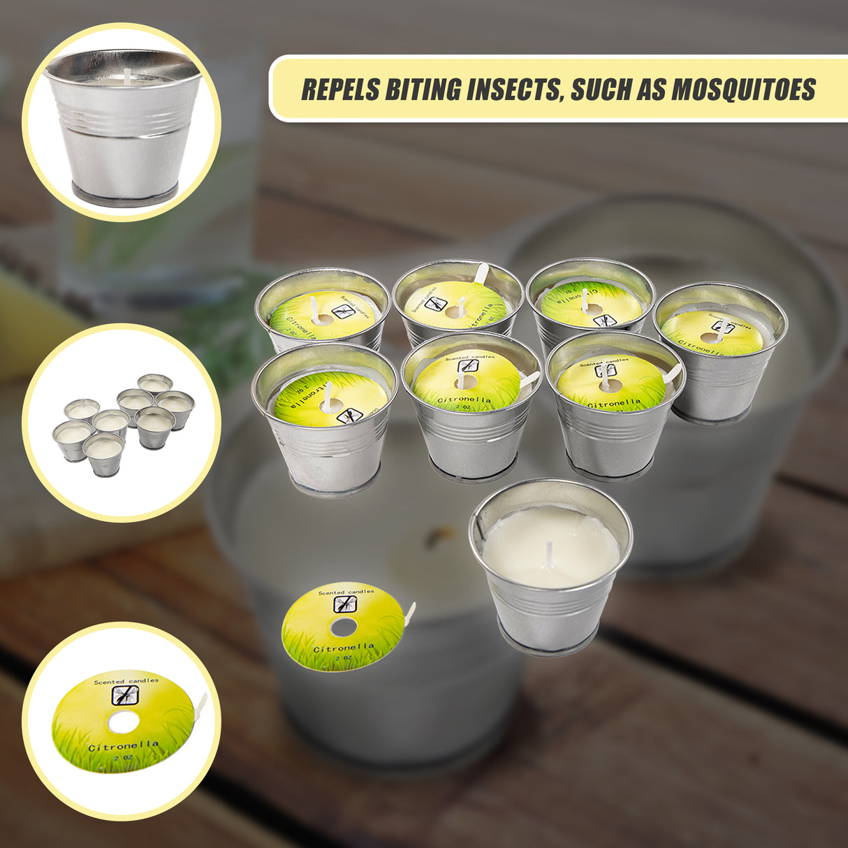 8x Mosquito Insect Bug Repellent Small Bucket Citronella Candles
