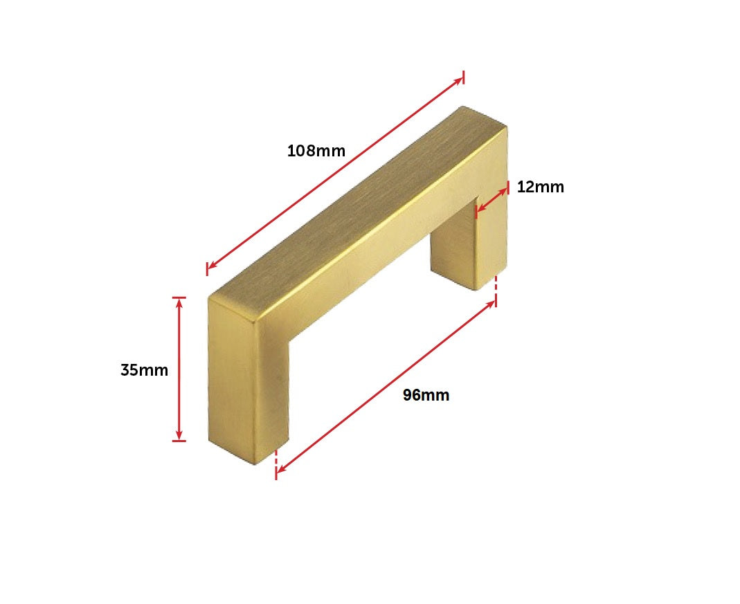 15x Brushed Brass Drawer Pulls Kitchen Cabinet Handles - Gold Finish 96mm