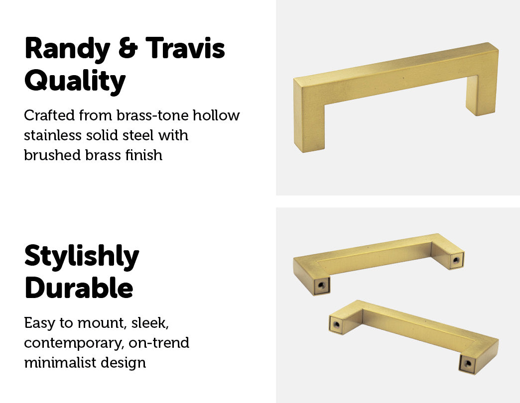 15x Brushed Brass Drawer Pulls Kitchen Cabinet Handles - Gold Finish 96mm