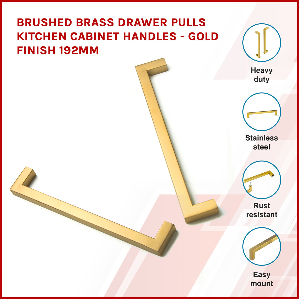15 x Brushed Brass Drawer Pulls Kitchen Cabinet Handles - Gold Finish 192mm