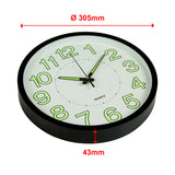 305mm Luminous Wall Clock Glow In The Dark Silent Quartz Indoor Home Modern Clock - Low Angle