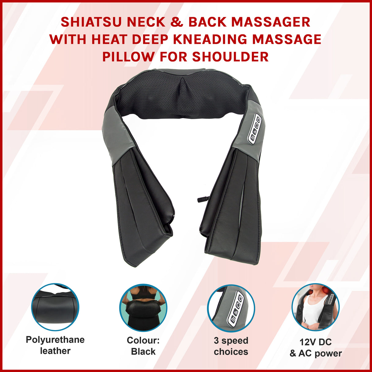 Shiatsu Neck & Back Massager with Heat &ndash; Deep Kneading Massage Pillow for Shoulders