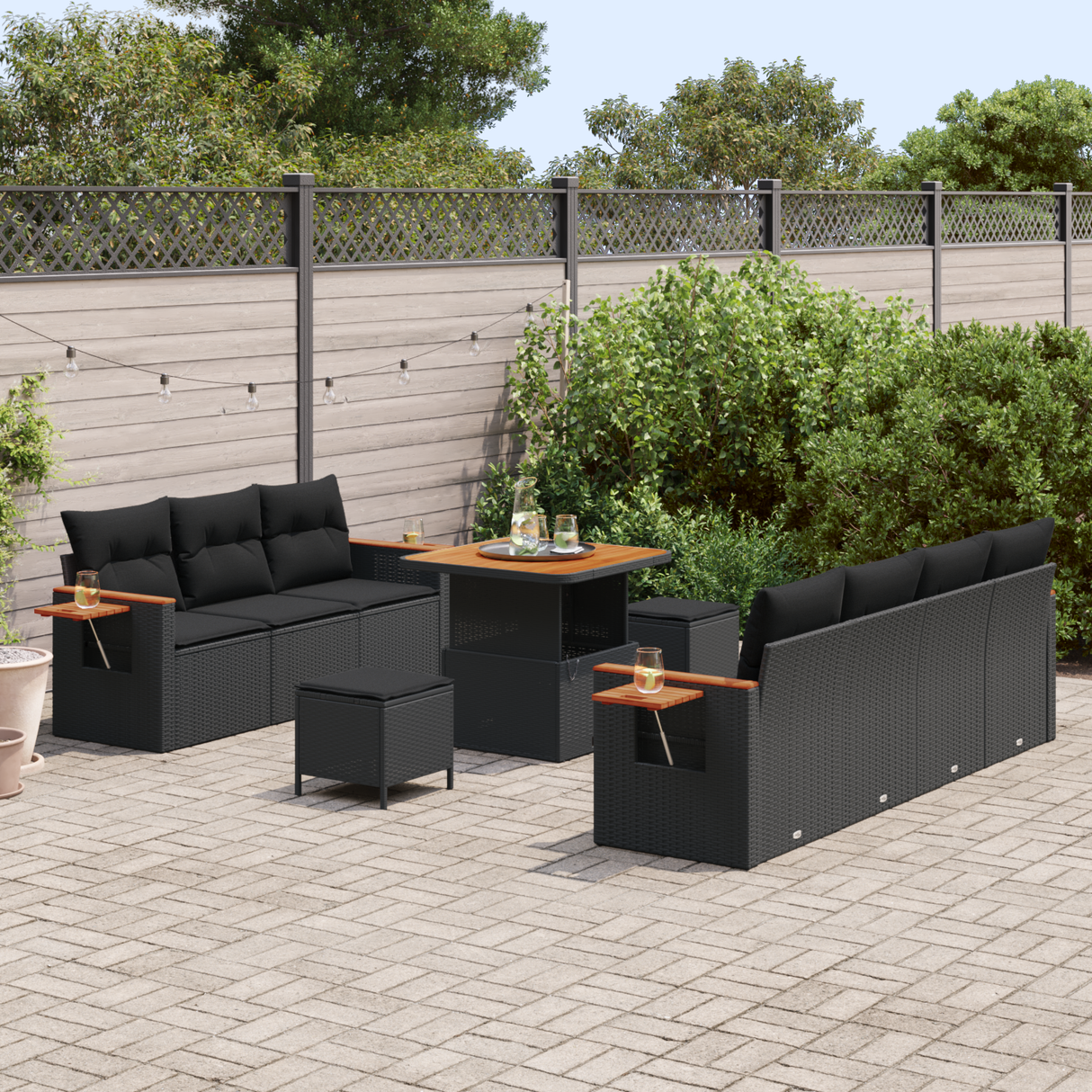 Garden Sofa Set with Cushion 13 pcs Black Poly Rattan