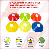 60 Pack Sports Training Discs Markers Cones Soccer AFL Exercise Personal Fitness - Front View