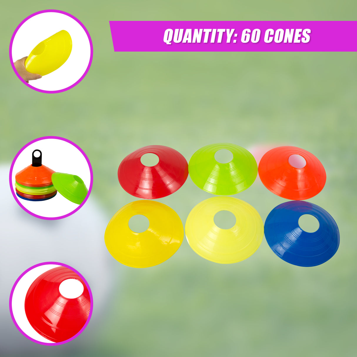 60 Pack Sports Training Discs Markers Cones Soccer AFL Exercise Personal Fitness