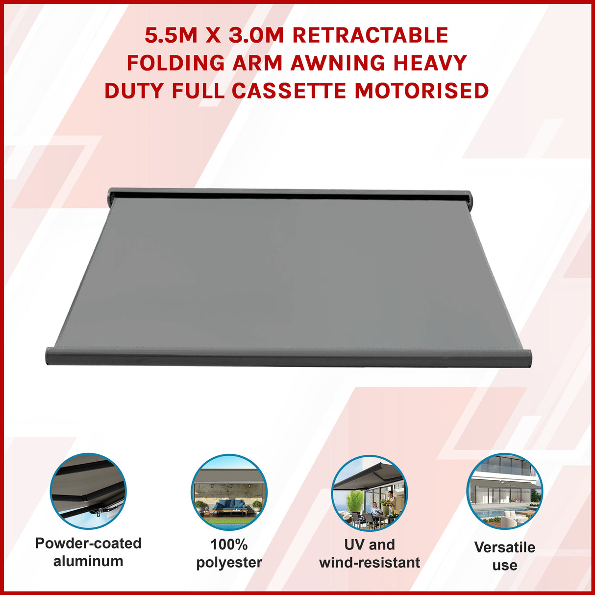 Heavy Duty Full Cassette Motorised Awning - 5.5m x 3.0m