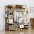 Portable Clothes Rack Coat Garment Stand Bamboo Rail Hanger Airer Closet