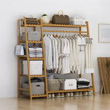 Portable Clothes Rack Coat Garment Stand Bamboo Rail Hanger Airer Closet