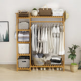 Portable Clothes Rack Coat Garment Stand Bamboo Rail Hanger Airer Closet - Front View