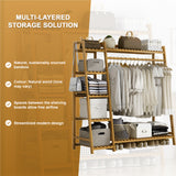 Portable Clothes Rack Coat Garment Stand Bamboo Rail Hanger Airer Closet