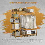 Portable Clothes Rack Coat Garment Stand Bamboo Rail Hanger Airer Closet - Close-Up Angle