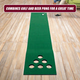 Golf Beer Pong Game Toy Set Green Golf Putting Matt with 2 Putters, 6 Balls - Rear View