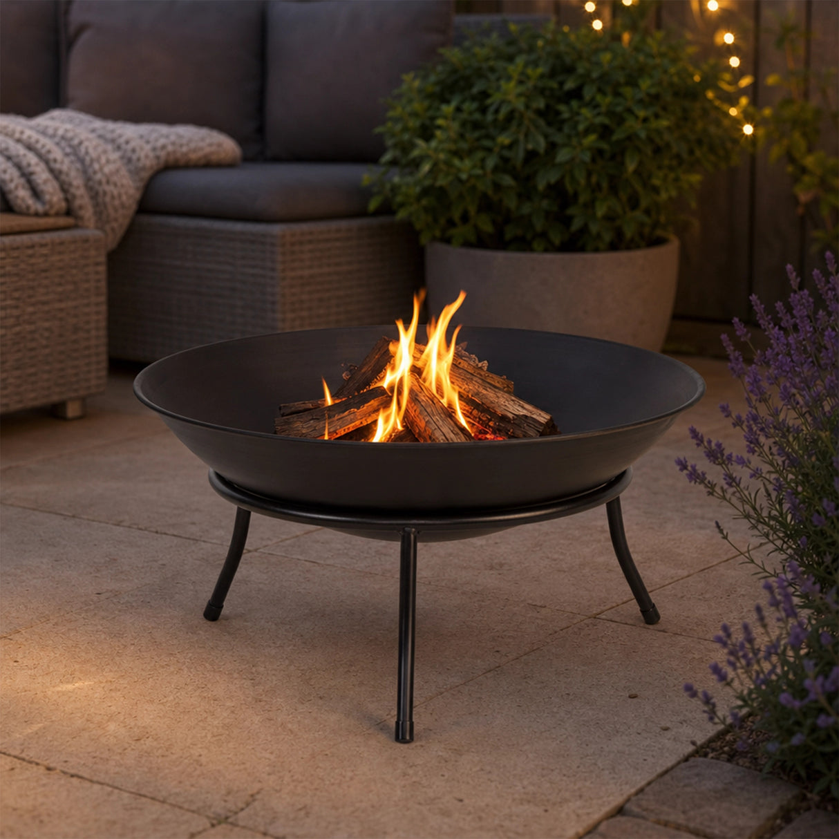 Iron Fire Bowl Traditional Log Fire Pit Outdoor Heating Camp Site Barbecue